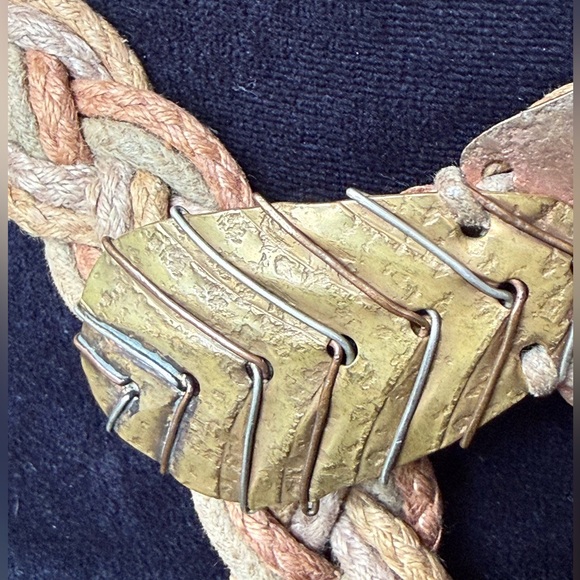 Baer,SF artisan belt 4 color woven braided jute, copper, brass, silvertone metal - Picture 9 of 14